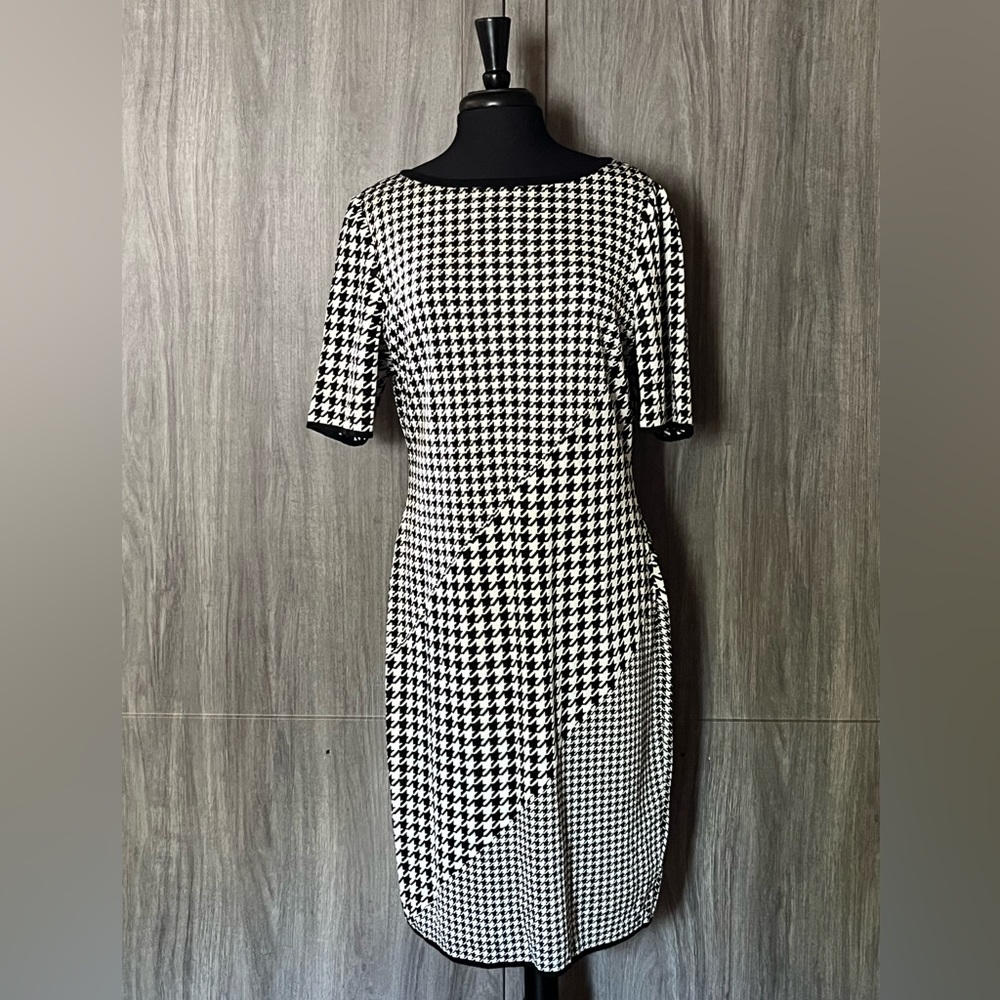 St. John Collection Black & White Houndstooth Midi Dress